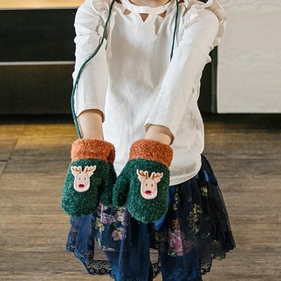 Grønne votter for jenter og gutter, 1-5 år, strikkede, termiske