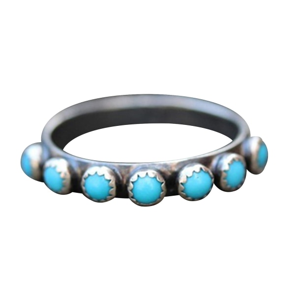 Retro etnisk stil turkis små runde perler Ring kvinner smykker tilbehør Blue US 11