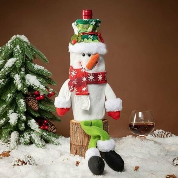 Jouluviinipullopussit Jouluviinipullon cover Gnome Viinipullon Korkki Uudelleenkäytettävä juhlapöytäkoristelu (valkoinen