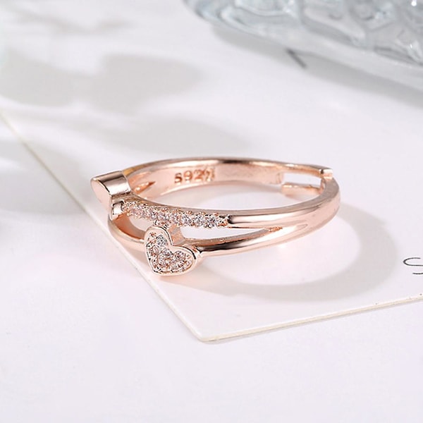 Damring med dubbla hjärtan, strassbesatt, hålband, modeaccessoar Rose Golden