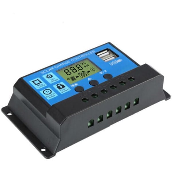 MPPT Solcelleladningsregulator med LCD-skærm 12V/24V Dobbelt USB Solpanel Smart Batteriregulator 20A Arbejdsstrøm