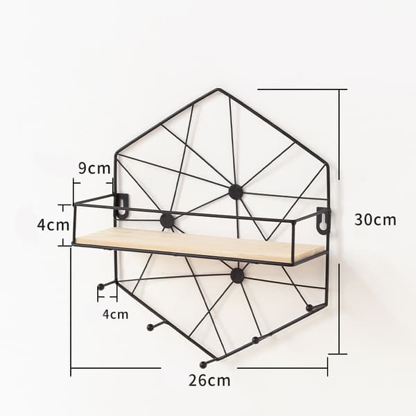 Hexagon Hængende Væghylde uden Huller - Sort 26*9*30cm