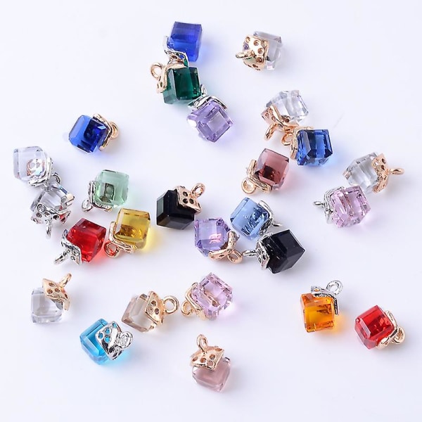 20 st Cube Crystal Charms Assorted Pendant Guldpläterad Färgglad Dainty Drop Dingla För Halsband Armband