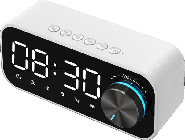 Valkoinen raskas subwoofer mini Bluetooth-kaiutin kortilla ja kaksoisherätyskellolla white