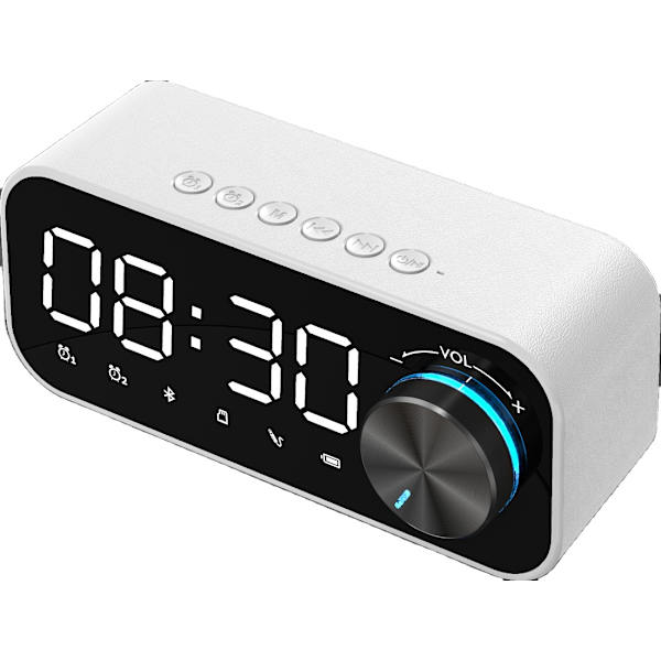 Vit tung subwoofer mini Bluetooth-högtalare med kort dubbelt väckarklocka white