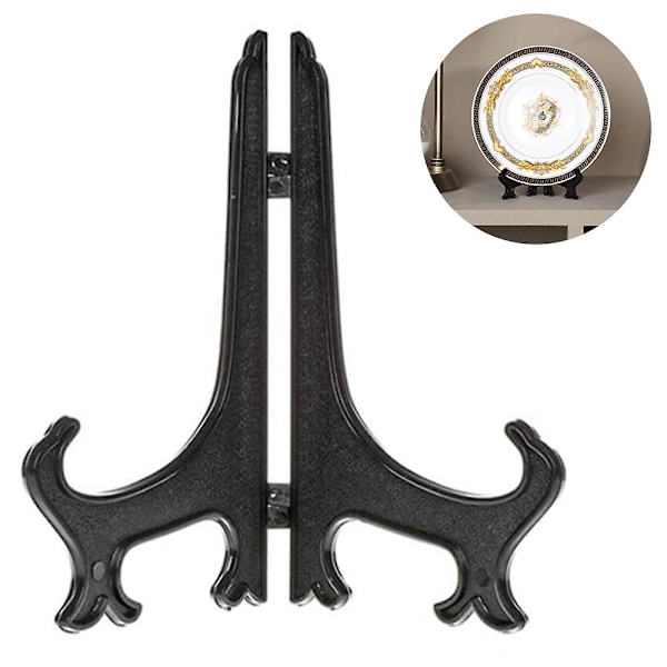 Piao 12 stk. Plastik Staffeli Pladeholdere, Pladeholdere, Foldbare Plader, Display Stativer Til Præsentation Af Samlingsplader, Skålholdere, Bøger, P Black 4 inch