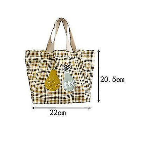 Bærbar frokostpose koreansk ternet Tote Picnic mad print mønster kvinder lille Tote sød børn Box(gul)
