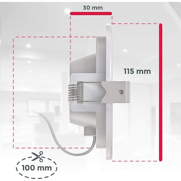 Set med 3 speciella infällda spotlights för badrum Ip44, skyddad mot stänkvatten, ultratunn, 115 mm, 6w LED-moduler, varmt vitt ljus