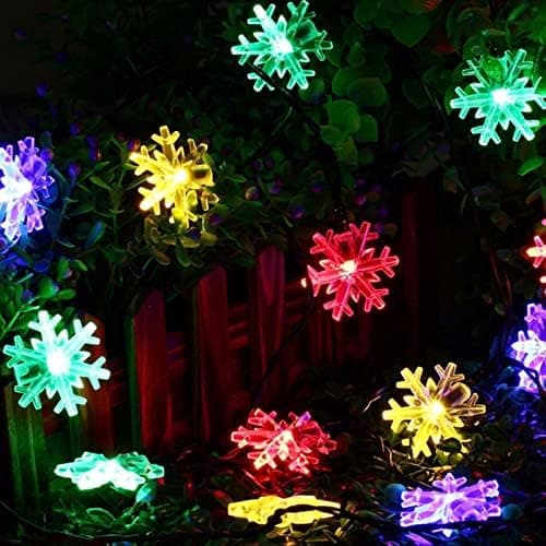 100 LED Jule-Snøflak Solcellelys Utendørs, 39 fot