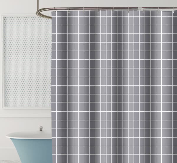 Grå Rutig Polyester Tjock Vattentät Duschdraperi 120cm bred * 180cm hög