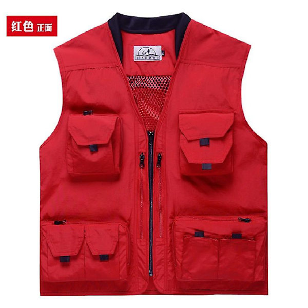 Mænds Sommer Udendørs Arbejde Fiske Rejse Vest Med Lommer Sommer Tynd Mesh Vest red L