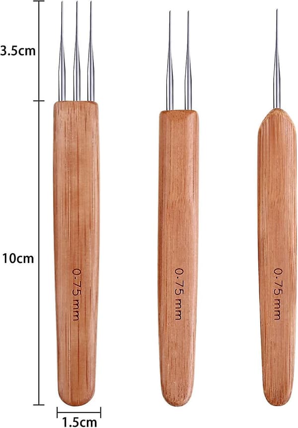 3 kpl Bambu Dreadlock-koukut 0,75 mm Dreadlock-koukut