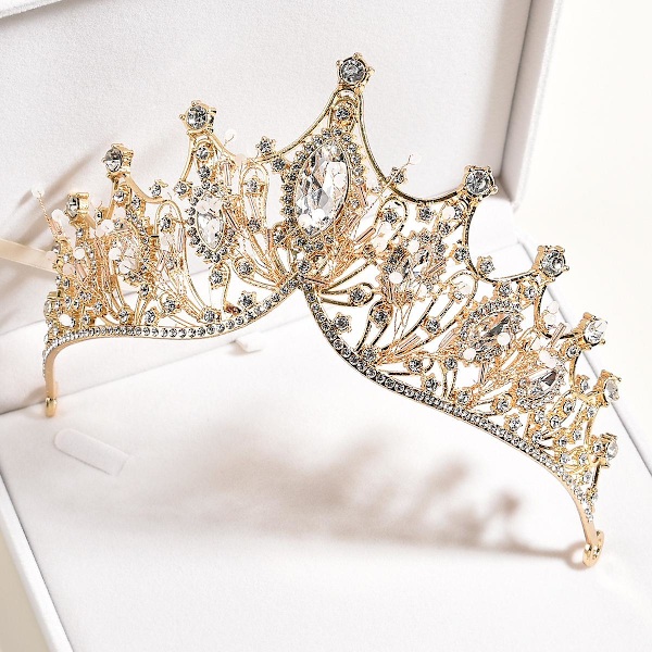 Brudkronor Rhinestone Inlagda Lyxiga Hårtillbehör För Kvinnor Flickor Bröllop Bröllop Bal Gold