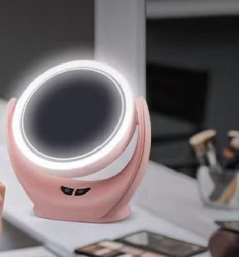 USB-driven smink-spegelfläkt, bärbar skrivbordsfläkt med LED-belysning och laddning (rosa)