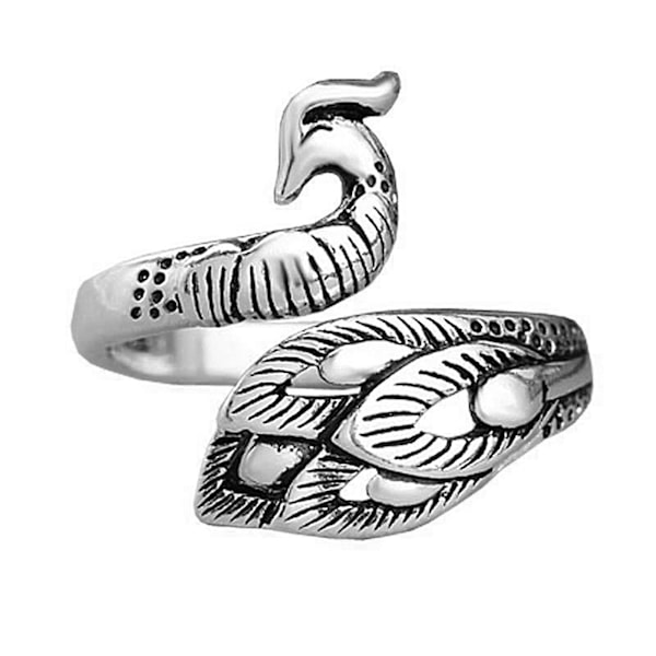 Retro Justerbar Öppen Silver Påfågel Finger Flätad Stickring 1