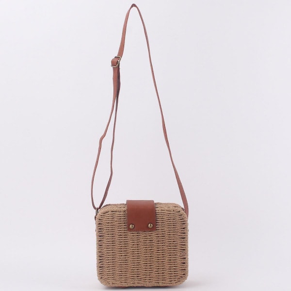 Sommerstrand-Halmpose til Kvinder Lille Halm Crossbody Skulderhåndtaske Håndvævet Rattan Clutch Pung A916-1108 Brown