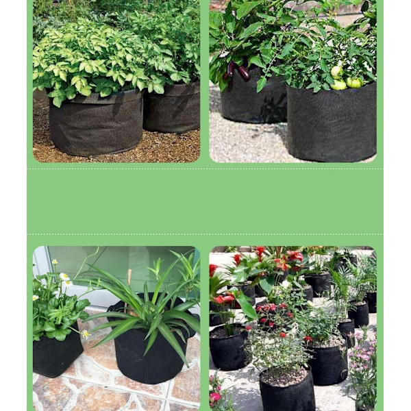 5 planteposer, ikke-vævede træplanteposer til dyrkning af frøplanter (ren sort, ikke-bærbar (3 gallon) Φ25*22),