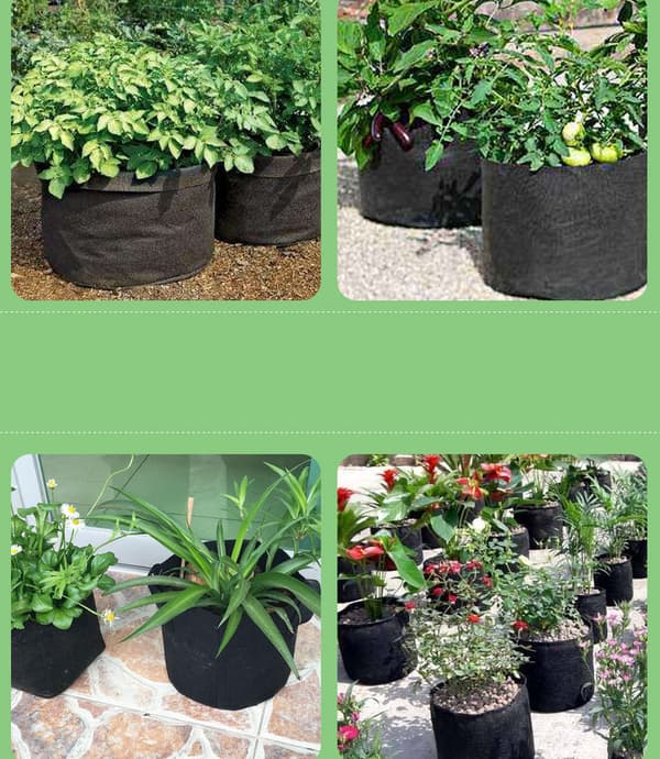 5 planteringsväskor, vävda trädplanteringsväskor för plantuppfödning (ren svart, ej bärbar (2 gallon) Φ20*20),