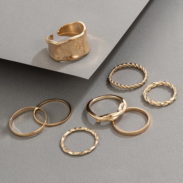 8 st/set Fashion Ring Enkel Utsökt Legering Oregelbunden Flätad Form Fingersmycke Smycken Tillbehör