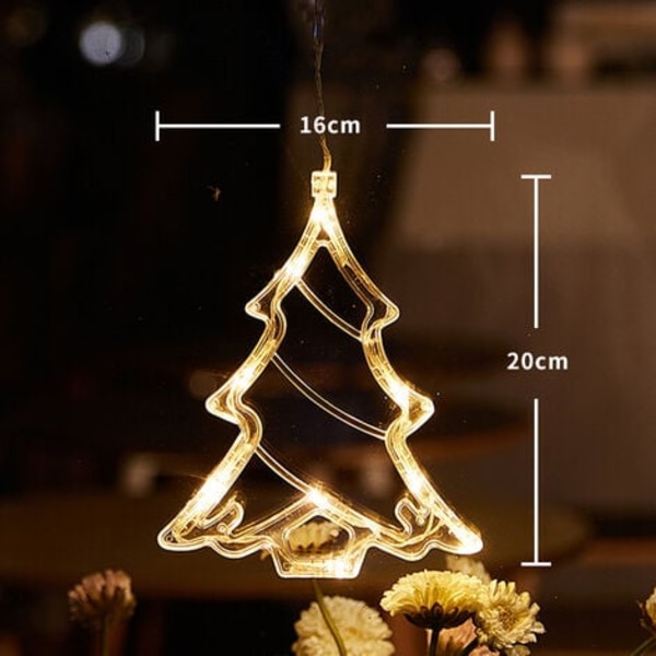 2 stk LED julepynt - Julelysdekorasjon til vindu - Julesilhuetter til vindu - med sugekopper