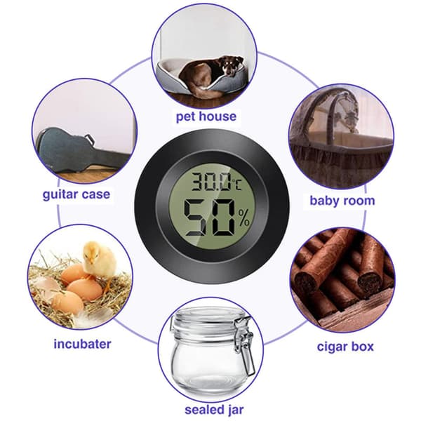 Reptil Akrylboks Elektronisk Thermo-Hygrometer, Rund (Sort)