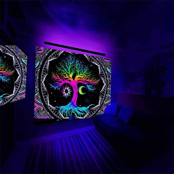 Måne og Sol Mønster Vægophæng Livets Træ UV Fluorescens
