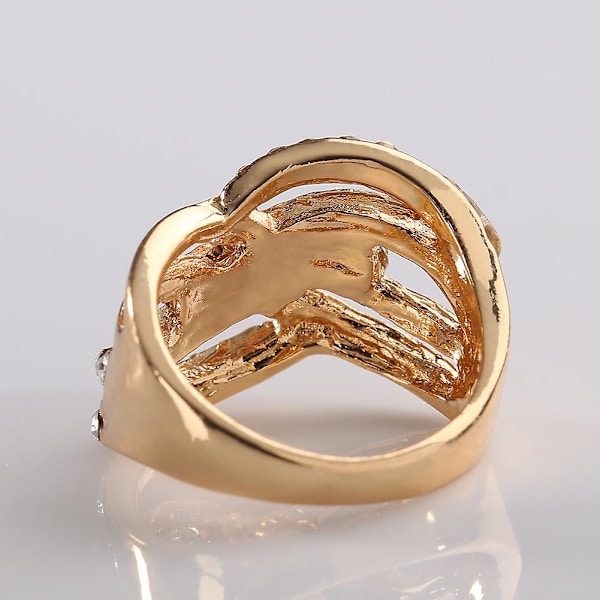 Lyxig 9k guldpläterad legering fingerband strass inlagd ring smycken present US 8