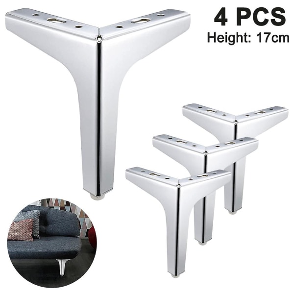 Piao 4-pack metallmöbel sofaben, moderna stil diy möbelfötter ersättning, triangelbord skåp skåp fötter tunga för byrå kaffe Silver 17cm