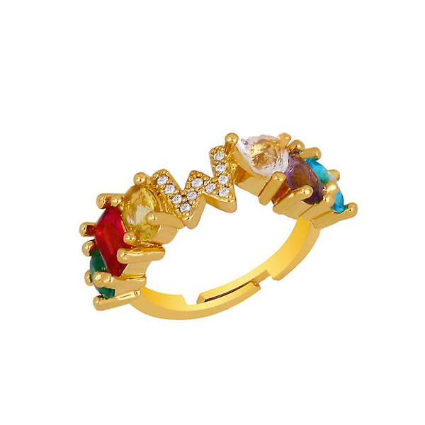 Ring Vintage Zirkon Färgglad Bokstav Mode Smycken Ac9362 W