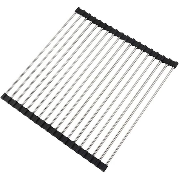 Hopfällbart diskhäll i rostfritt stål för hushållsartiklar (Svart TPE 18 rör 43*35CM)