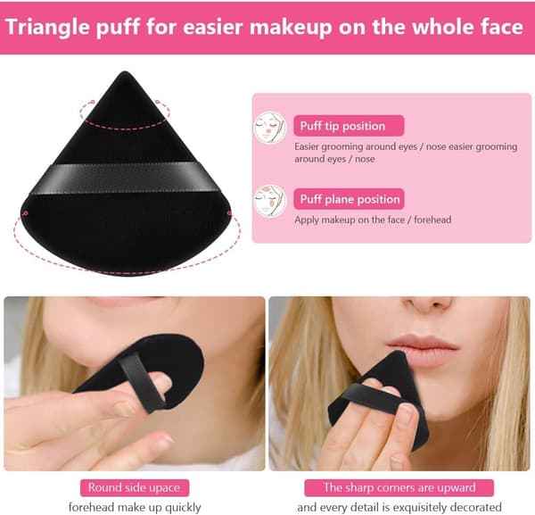 6 sorte korte fluffy puder, bomuldsbløde trekantede makeup-svampe