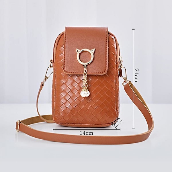 Dames Mini Crossbody Pu Mobiltelefon Skuldertaske, Kvinders Lynlås Telefonpung Smart Tegnebog Mobiltelefon Taske Med Justerbar Skulderrem Til Rejse Brown