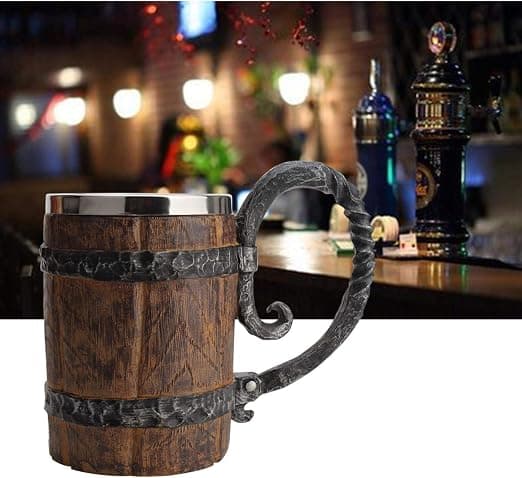 1 x 550ml imiteret træfad øl krus, fantasy middelalder