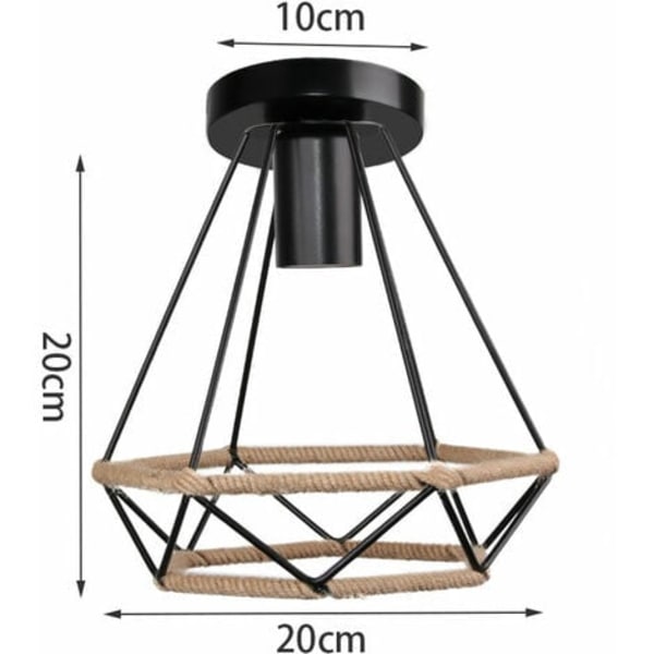 Retro Hamp Rebløft Lampe E27 Metal til Soveværelse Stue Loft Sort - Sort
