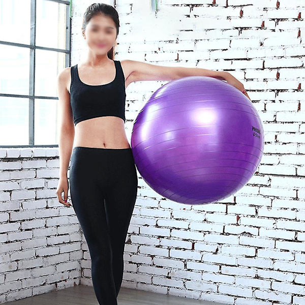 Træningsbold og yogabold til træningsbalance og kerne styrke og stabilitetsbold med pumpe Purple