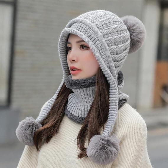 Naisten talvitakki Peruvian Circle Scarf Set Ski Ear Flaps