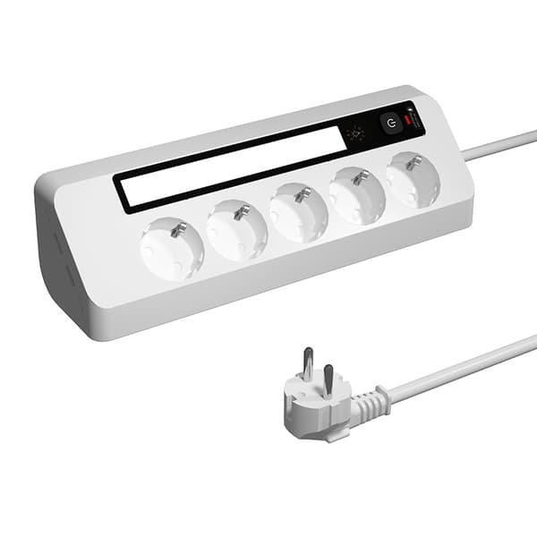 5-veis grunnleggende strømskinne, 1,8 m kabel, hvit, medium