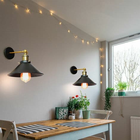 Metal væglampe loftlampe E27 justerbar skærm til stue gangsort - sort