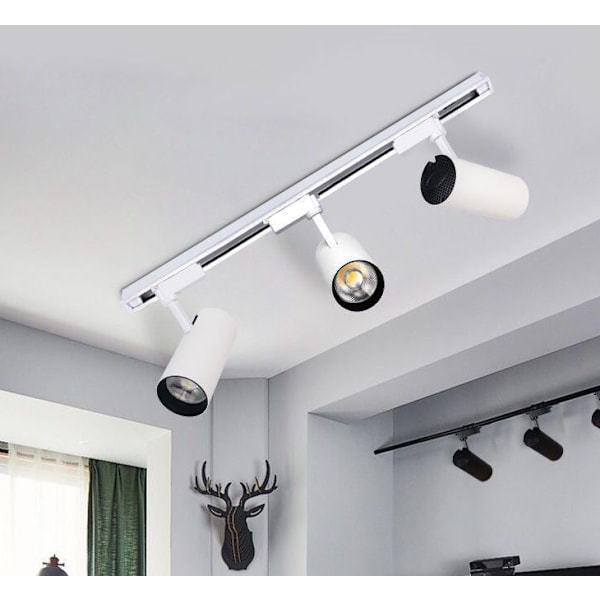 Spottlights LED spårbelysning, 30W spårbelysning, köpcenter och mataffär spårbelysning, hög effekt COB spårbelysning (vit skal-varm ljus-3000K, 30w strålkastare