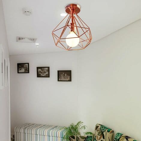 Sæt med 2 industrielle loftslamper retro bur diamantformet lampeskærm 25cm E27 Rosaguld
