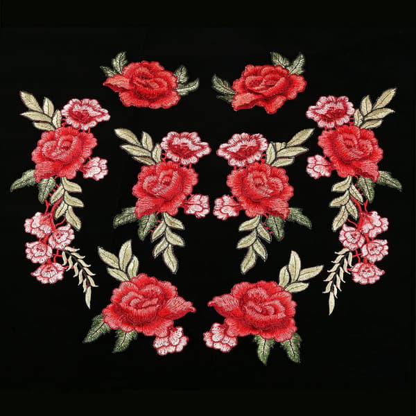 8 Stykker Blomsterbroderede Mærker Sy på Mærker Rose Mærke