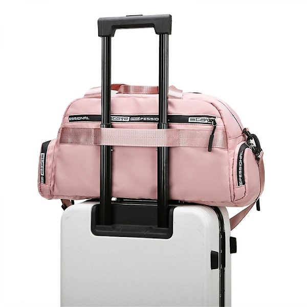Våt och torr separation nylon vattentät bagage väska stor kapacitet reseväska träningsväska simväska yogaväska (rosa)