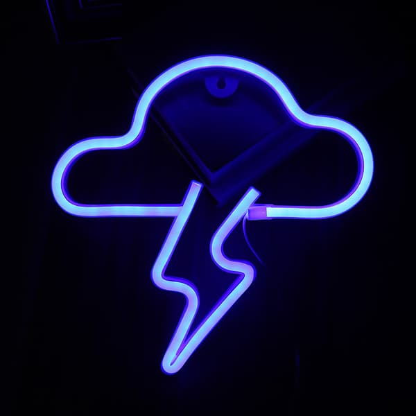 LED neonlys, kreative neon soveværelsesdekorationsbaggrundslys (skyer, lynblå)