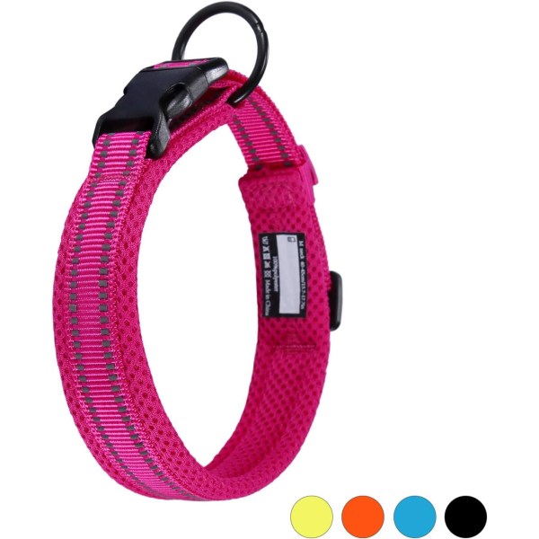 Dog Collar Adjustable Nylon Dog Collar Breathable Reflective Collar, M: Length 40-45cm, Pink,