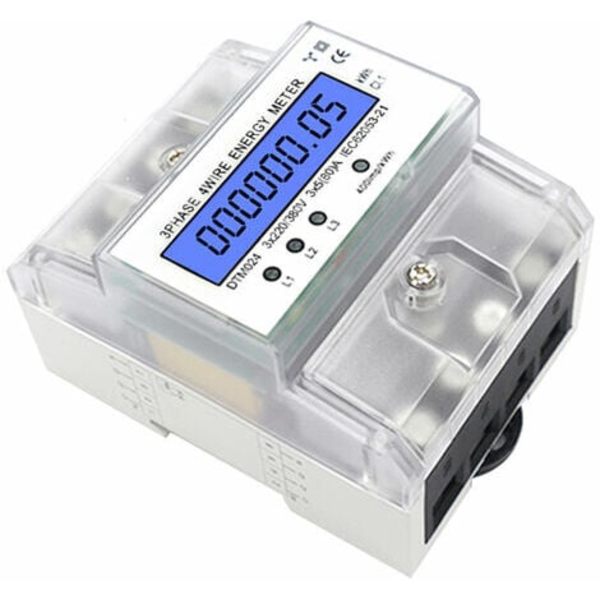 3-fas 4-ledare Energimätare 220/380V 5-80A Energiförbrukning kWh-mätare DIN-skena Montering med Bakgrundsbelyst LCD-display