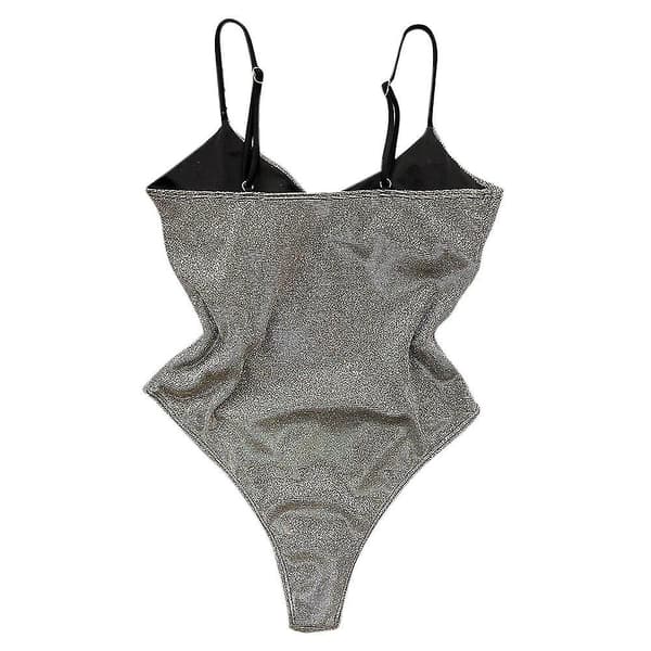Glittrande Monokini Baddräkt för Kvinnor med Push-Up-Effekt, En-Delad Baddräkt Grey L