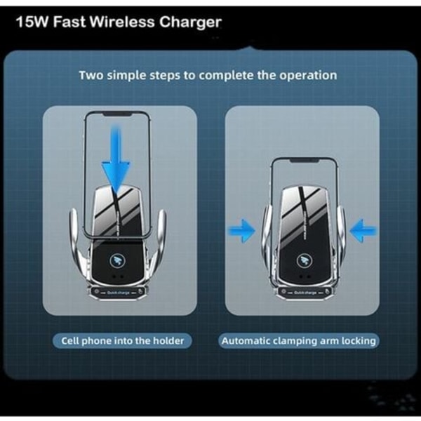 Trådlös billaddare, telefonhållare, automatisk fastspänning, luftventilationsfäste kompatibel med iPhone 13 Pro, 12 Max Mini/11/XS/XR Sa