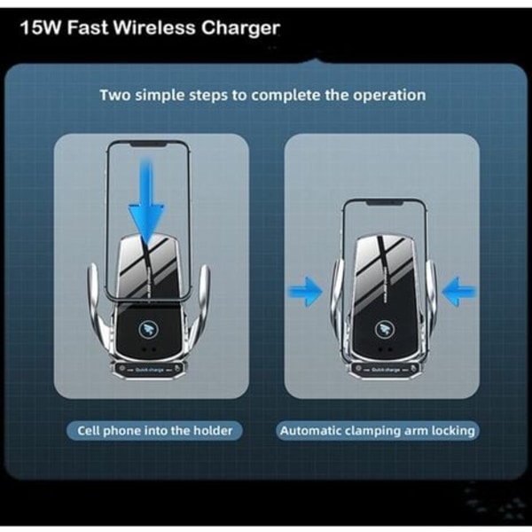 Trådløs billader, telefonholder, automatisk klemming, luftventilfeste kompatibel med iPhone 13 Pro, 12 Max Mini/11/XS/XR Sa