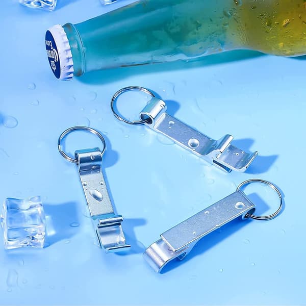 4 st flasköppnare nyckelring (2×svart, 2×silver), aluminiumöl