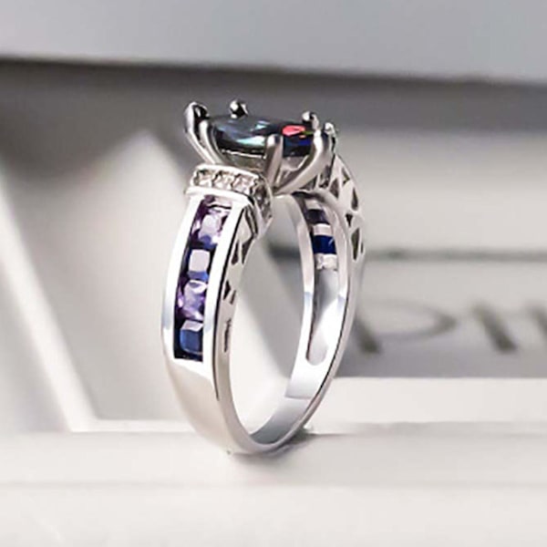 Trendig ring för kvinnor, färgglad kubisk zirkonia, inte lätt att bryta, lyxig modeaccessoar för bankett US 8